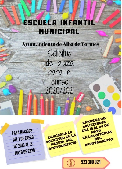 Solicitud plaza Escuela Municipal Infantil curso 2020-2021